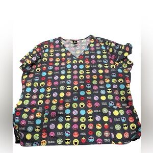 SMILEY WORLD Grey Multi-Color Emoji Scrub Top Size 3XL‎